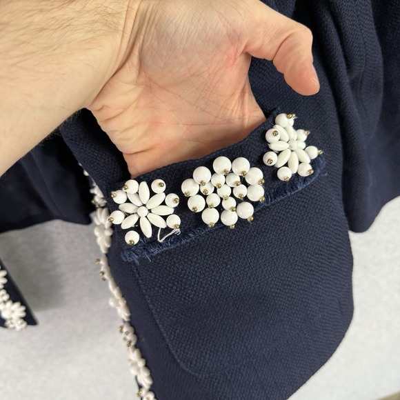 Talbots RSVP blazer womems 16W navy blue beaded open front cotton - Picture 5 of 8